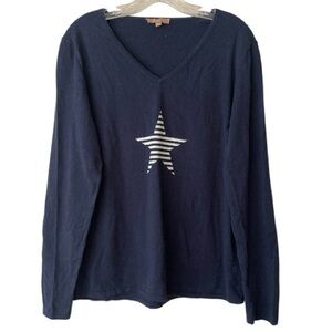 KIER + J  cotton cashmere star blue knit sweater size X-Large